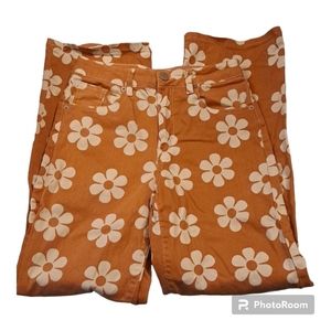 Rue21 High Waist Wide Leg Daisy Flower Print Jeans, small sz 2-4 hippie boho